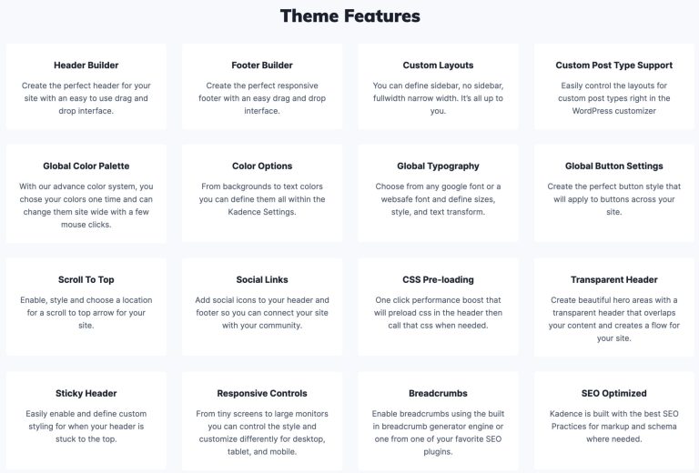 Kadence thema mogelijkheden