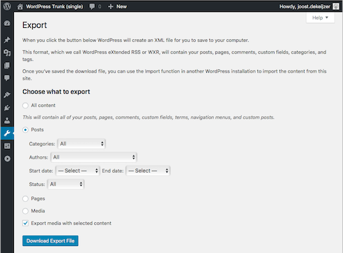 Export media with selected content