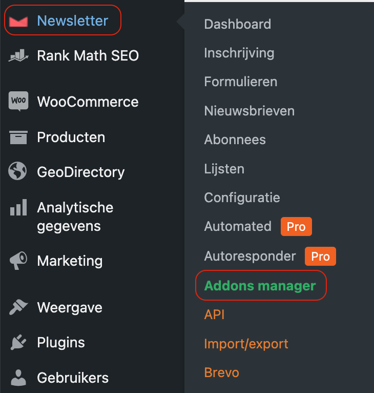Newsletter-add-ons manager