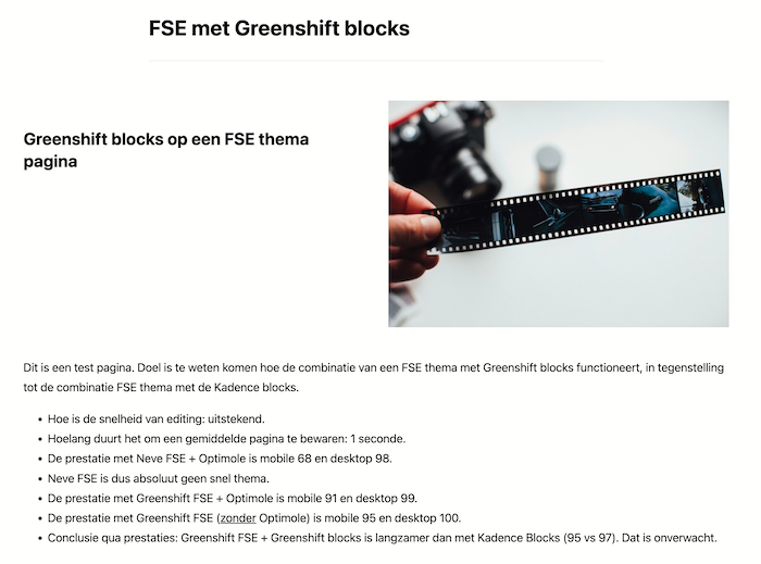 FSE thema with Greenshift blocks