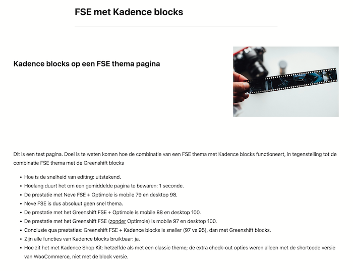 FSE thema with Kadence blocks