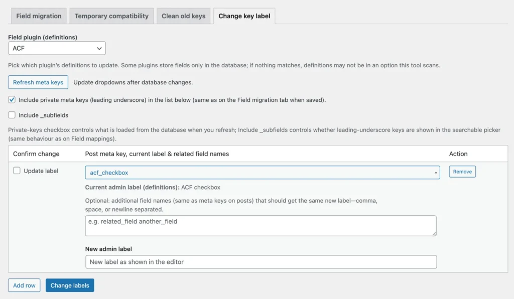Change the key label of a custom field