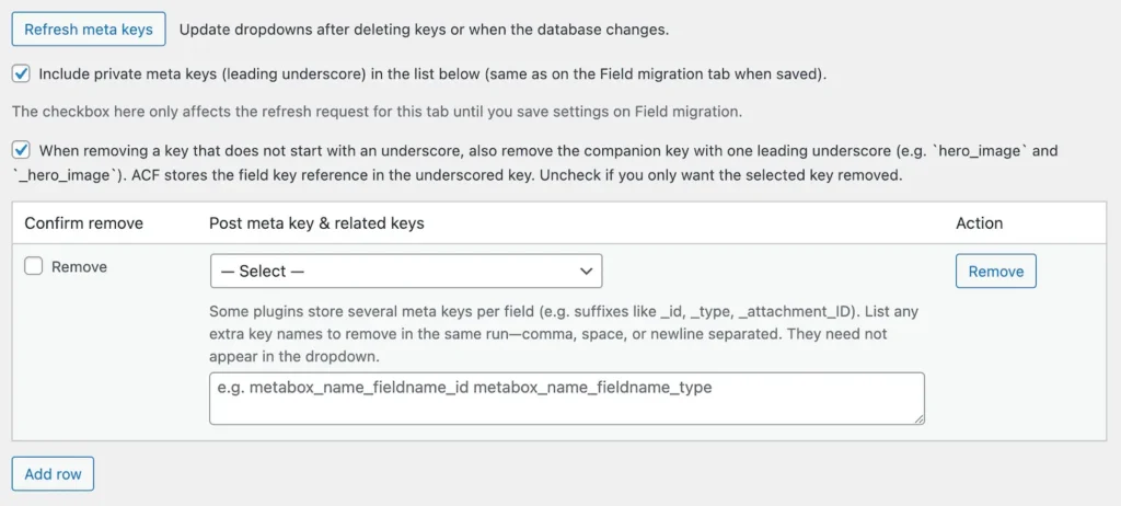 Custom Field Migrator & Cleaner: the interface to clean old meta-keys