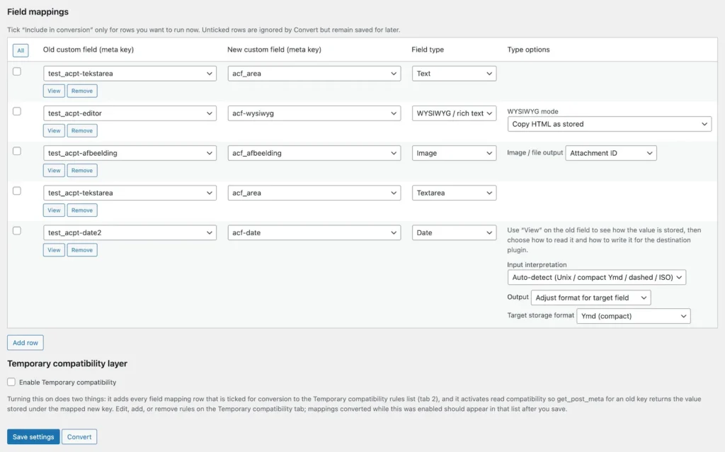 Custom Field Migrator & Cleaner: the custom fields mapping user interface