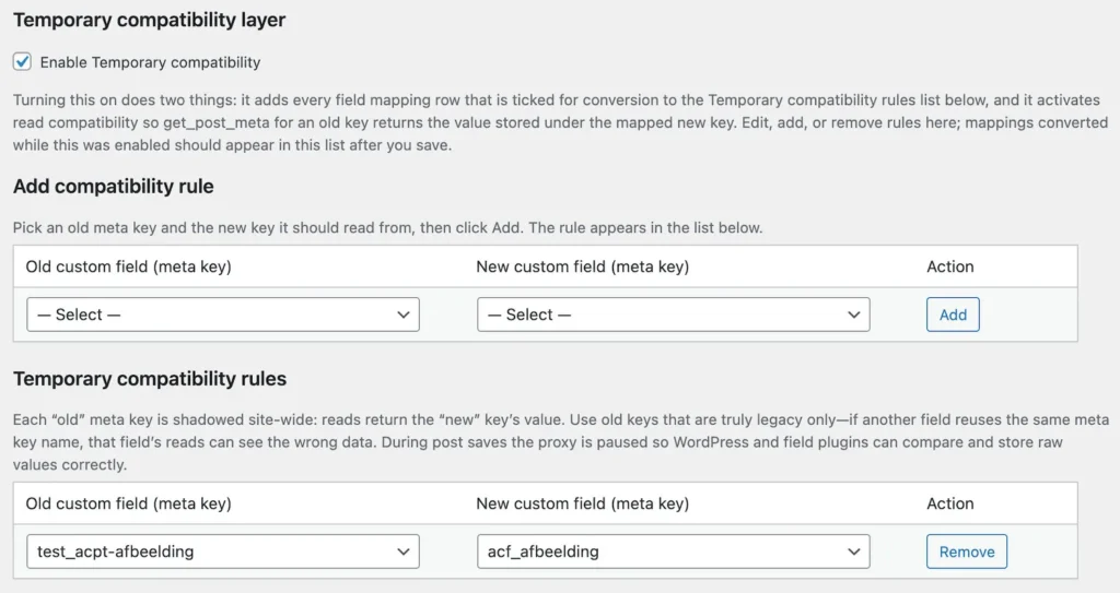 Temporary compatibility layer for the custom fields