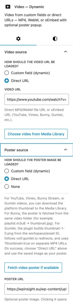 Dynamic video block settings