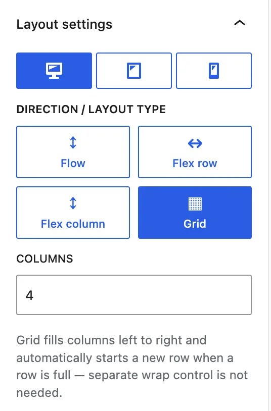 Flex Grid 4 columns - Flexible Layout Section block for Gutenberg