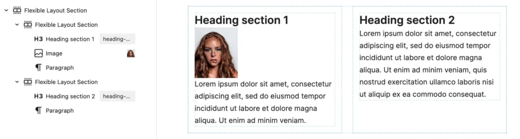 Flexible Layout Section shows editor-two-nested-sections