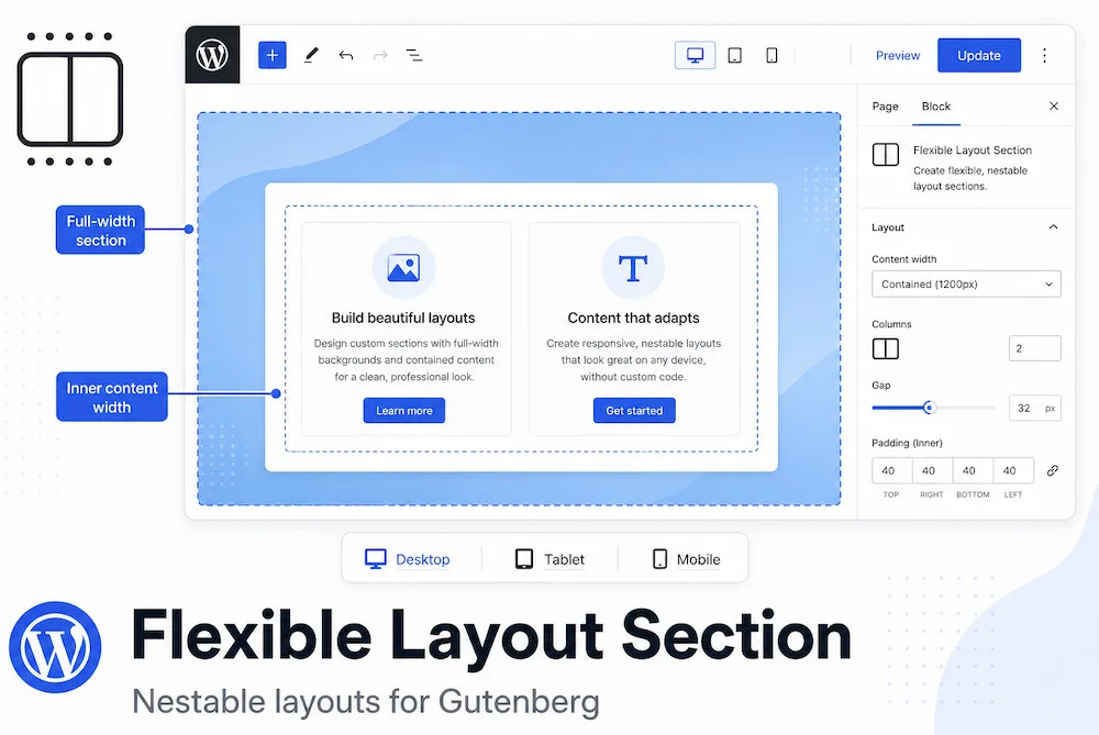 Flexible Layout Section for Gutenberg WordPress