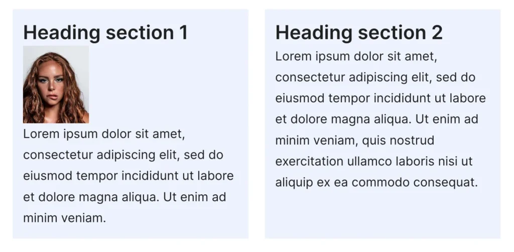 Section block frontend with two nested sections