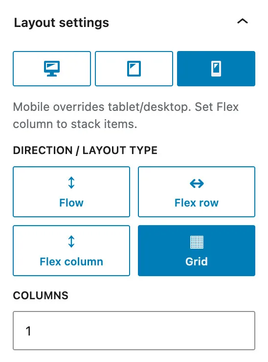 section block settings mobile 1 row