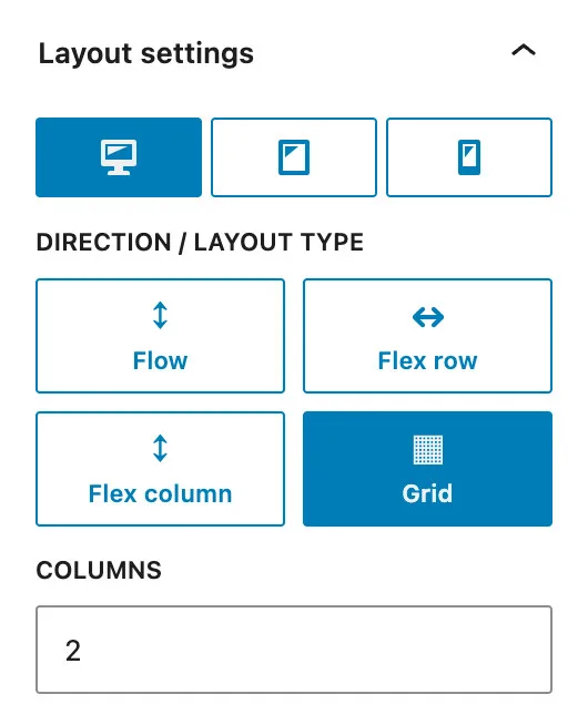Flexible lay-out section settings 2 grid on desktop