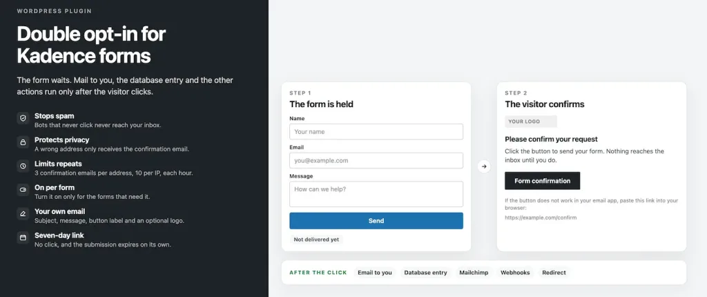 Double opt-in for Kadence forms - a WordPress plugin