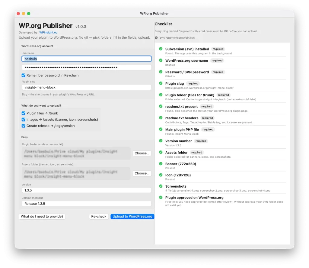 macOS app for uploading your plugin to the WordPress.org SVN