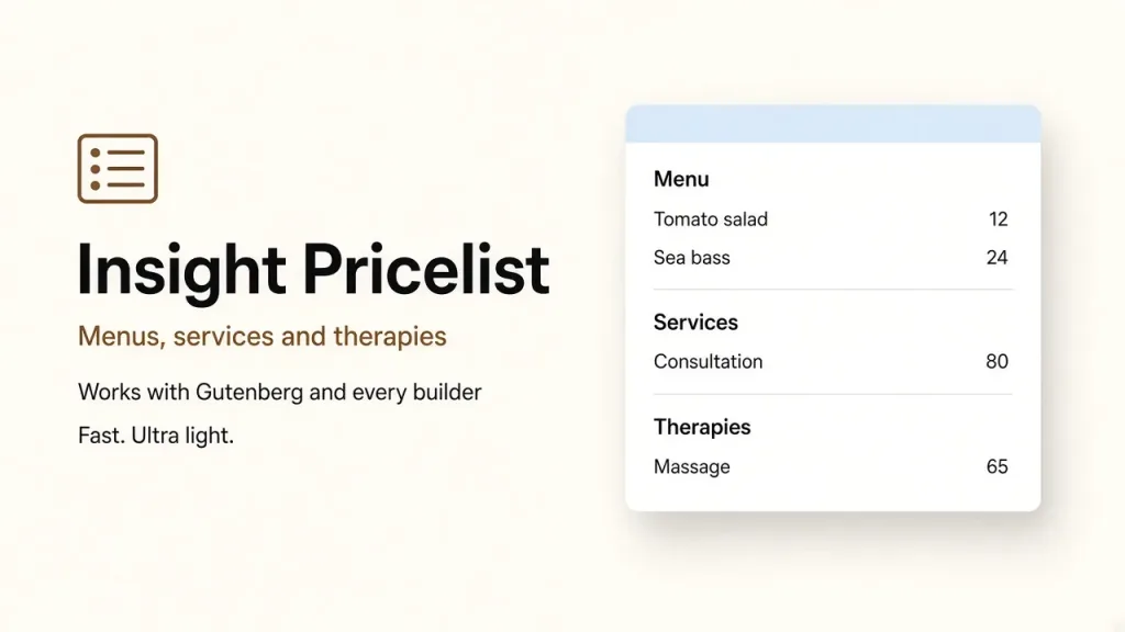 Insight Pricelist Gutenberg plugin