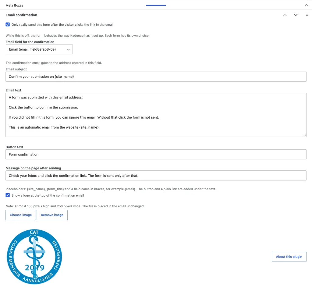 Double opt-in for Kadence forms - screenshot 2